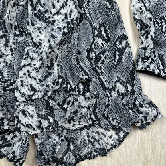 NWT Missguided Snake Animal Reptile Print Button Frill Sheer Chic Mini Dress 2 - Picture 4 of 15